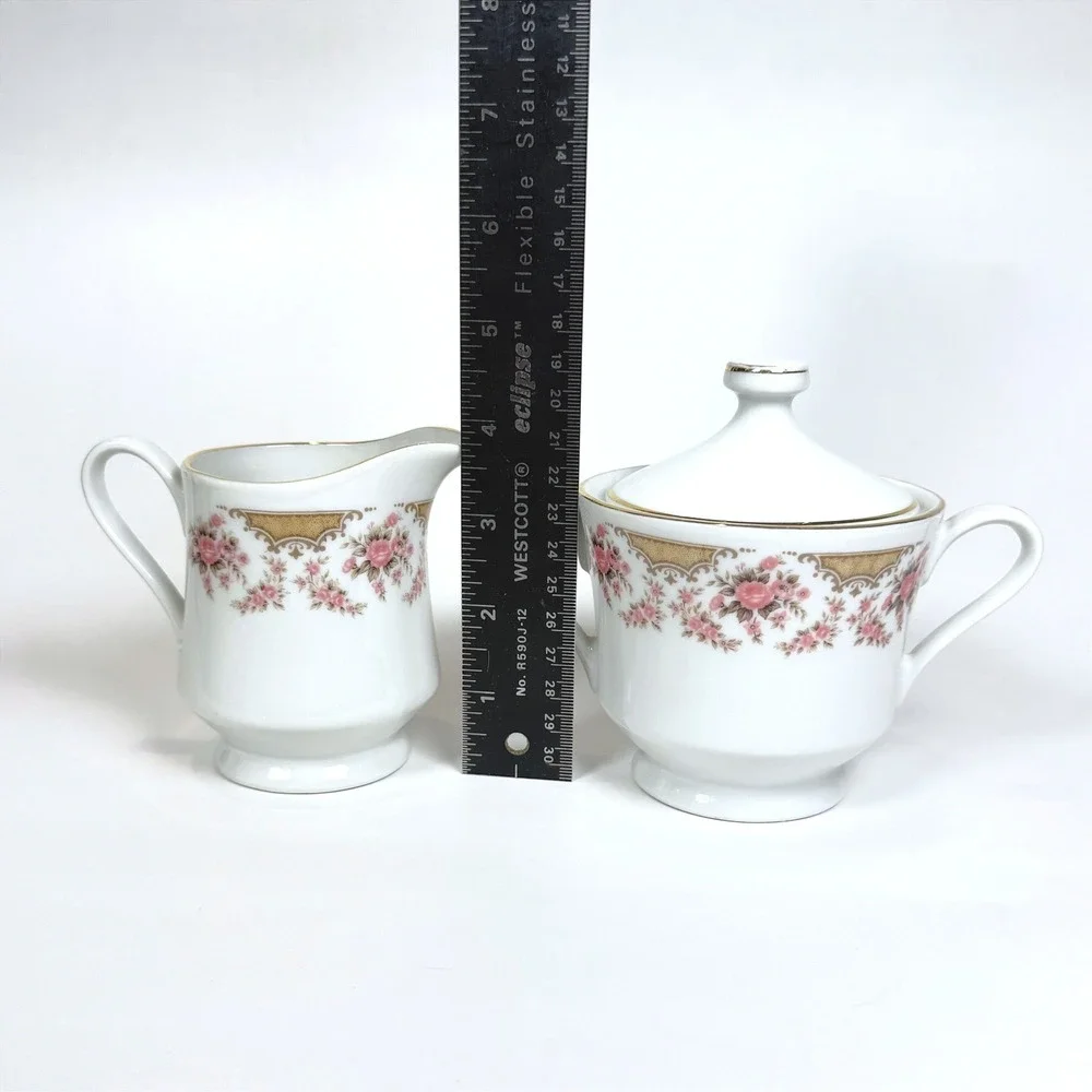 Vintage Norleans Fine China Japan Elisio Creamer & Sugar Bowl Set Pink Roses